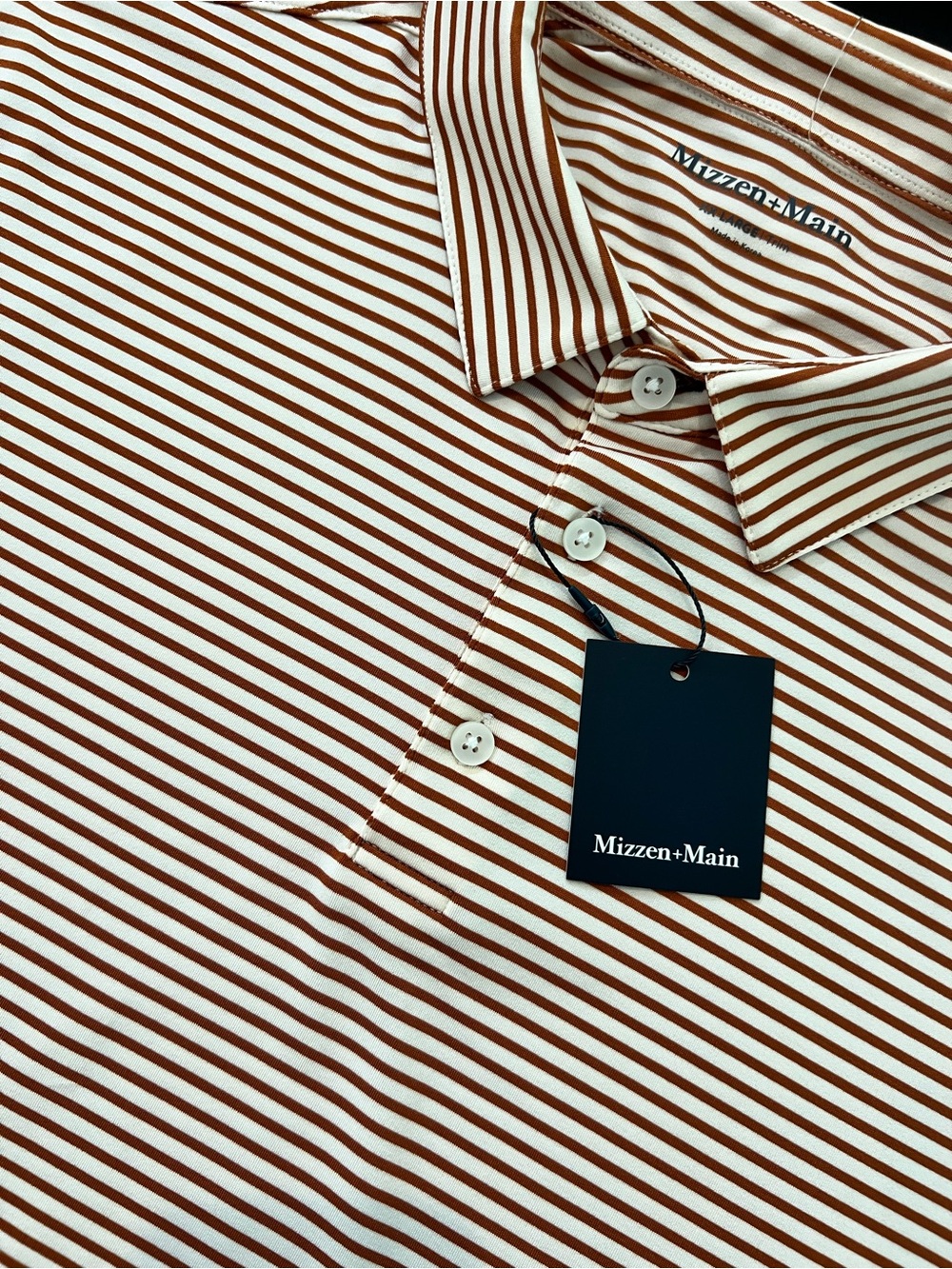Mizzen+Main White and Rust Striped Polo
